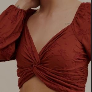 Crop embroidered Front Twist Top